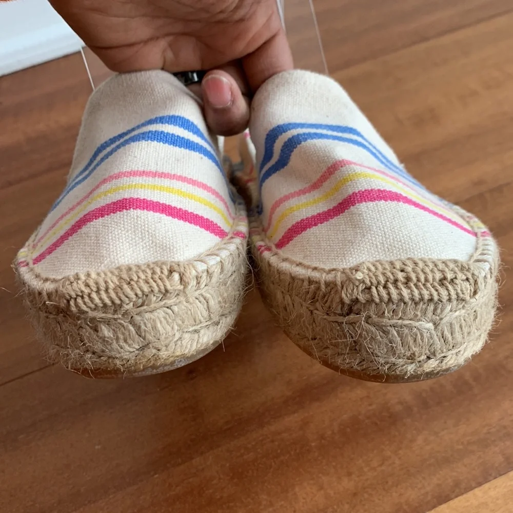 Soludos Shoes Stripe Rainbow Canvas Espadrilles Cream Multi 9 Beach Vacation